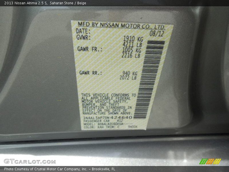 Saharan Stone / Beige 2013 Nissan Altima 2.5 S