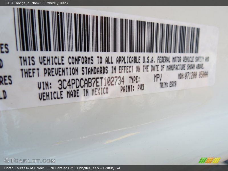 2014 Journey SE White Color Code PW3