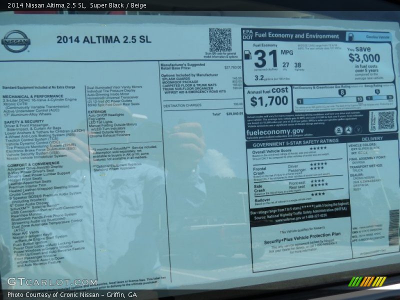  2014 Altima 2.5 SL Window Sticker
