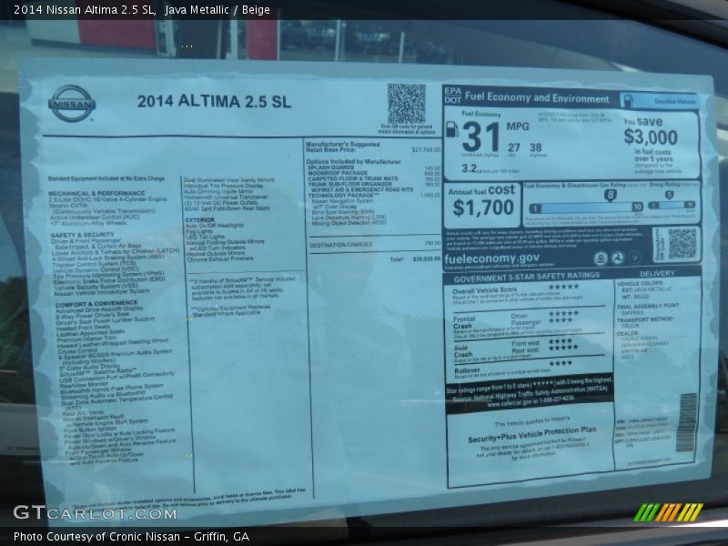  2014 Altima 2.5 SL Window Sticker