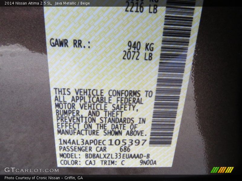 2014 Altima 2.5 SL Java Metallic Color Code CAJ