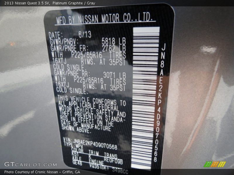 Platinum Graphite / Gray 2013 Nissan Quest 3.5 SV