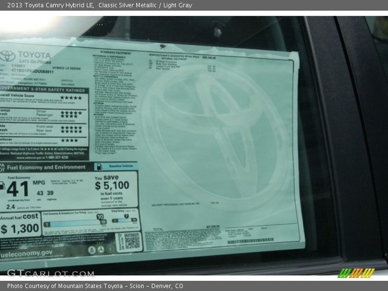 Classic Silver Metallic / Light Gray 2013 Toyota Camry Hybrid LE