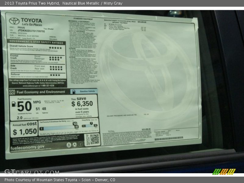 Nautical Blue Metallic / Misty Gray 2013 Toyota Prius Two Hybrid