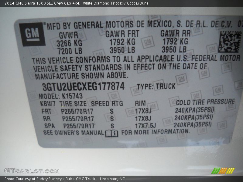 White Diamond Tricoat / Cocoa/Dune 2014 GMC Sierra 1500 SLE Crew Cab 4x4