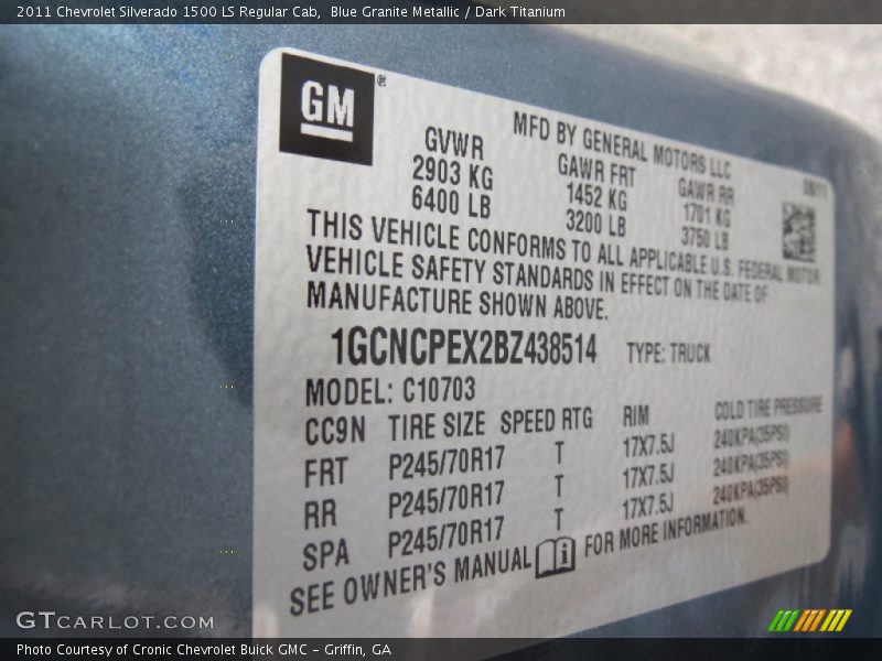 Blue Granite Metallic / Dark Titanium 2011 Chevrolet Silverado 1500 LS Regular Cab