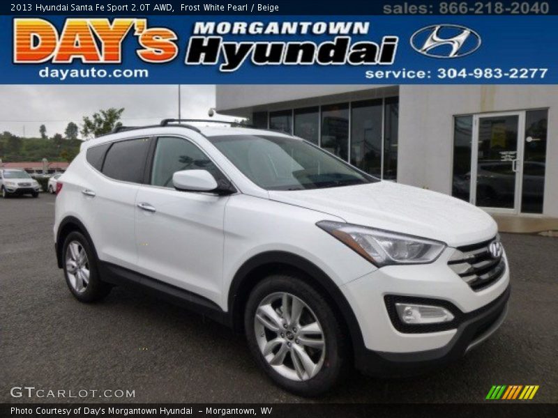 Frost White Pearl / Beige 2013 Hyundai Santa Fe Sport 2.0T AWD