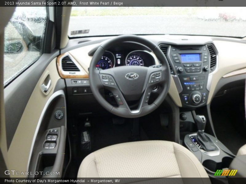 Frost White Pearl / Beige 2013 Hyundai Santa Fe Sport 2.0T AWD