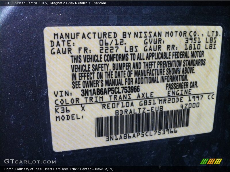 Magnetic Gray Metallic / Charcoal 2012 Nissan Sentra 2.0 S