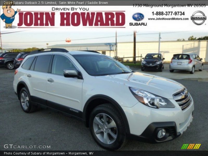 Satin White Pearl / Saddle Brown 2014 Subaru Outback 2.5i Limited