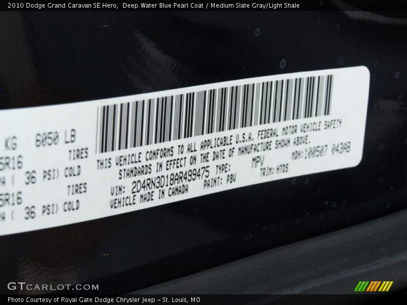 Deep Water Blue Pearl Coat / Medium Slate Gray/Light Shale 2010 Dodge Grand Caravan SE Hero