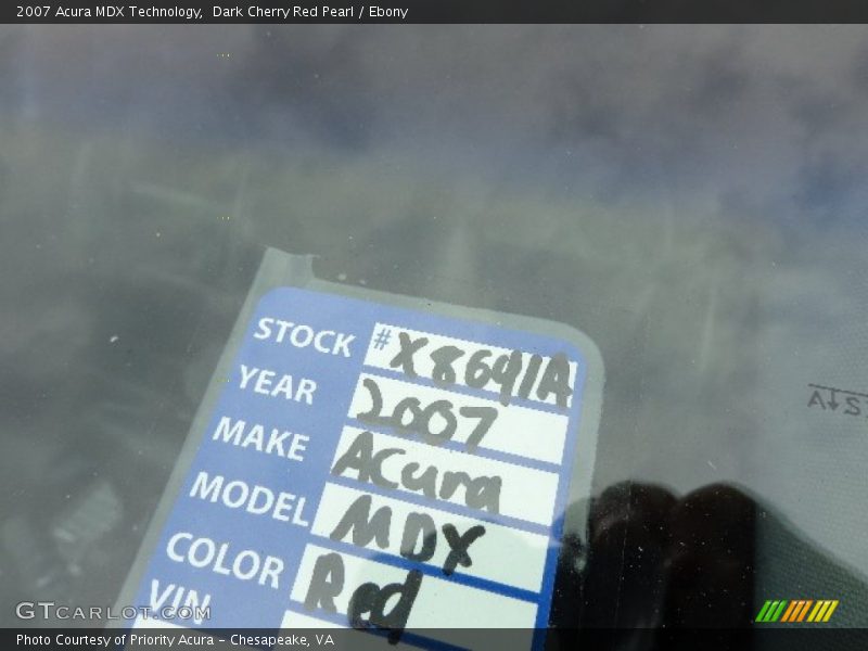 Dark Cherry Red Pearl / Ebony 2007 Acura MDX Technology