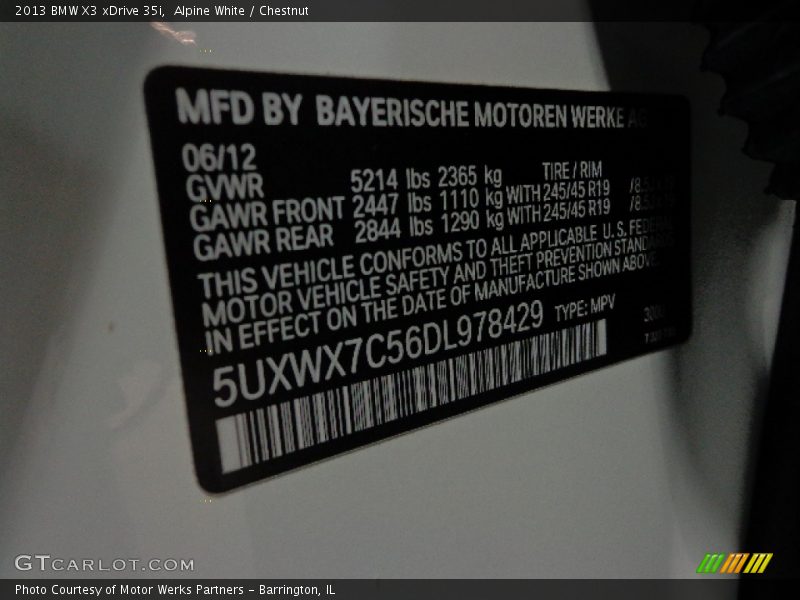 Alpine White / Chestnut 2013 BMW X3 xDrive 35i