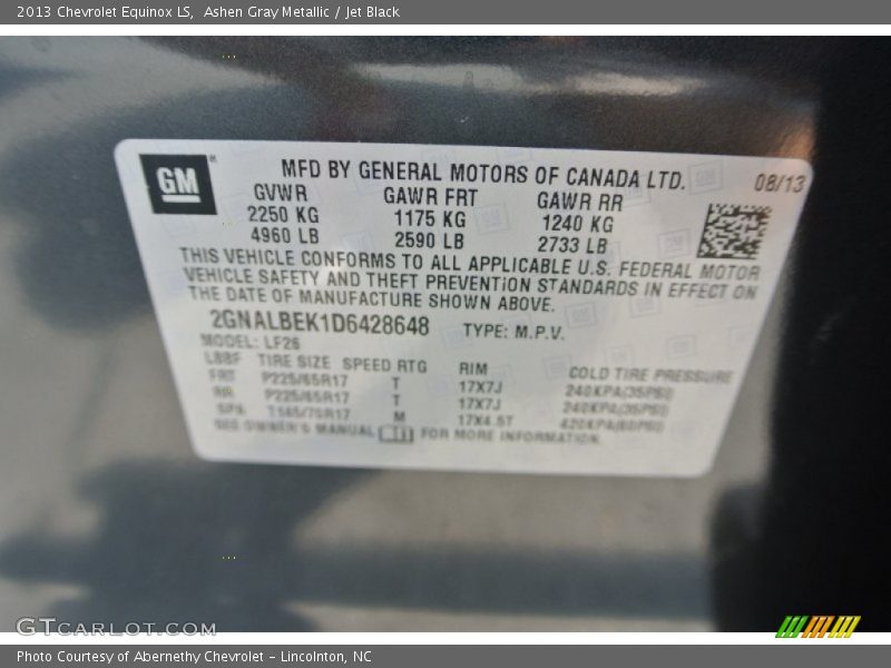 Ashen Gray Metallic / Jet Black 2013 Chevrolet Equinox LS