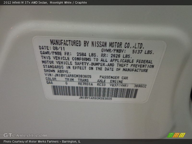 Moonlight White / Graphite 2012 Infiniti M 37x AWD Sedan