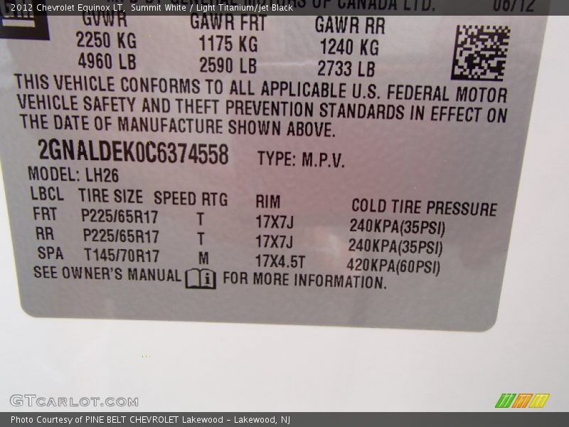 Summit White / Light Titanium/Jet Black 2012 Chevrolet Equinox LT