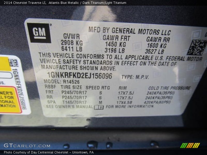 Atlantis Blue Metallic / Dark Titanium/Light Titanium 2014 Chevrolet Traverse LS
