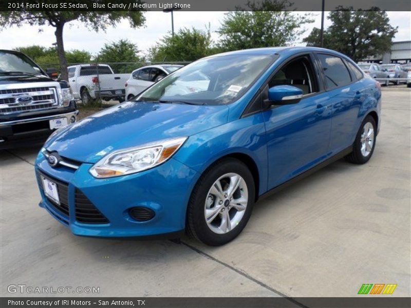 Blue Candy / Medium Light Stone 2014 Ford Focus SE Sedan