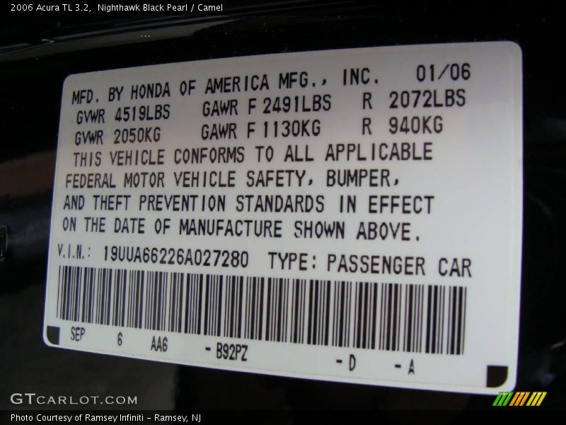 Nighthawk Black Pearl / Camel 2006 Acura TL 3.2