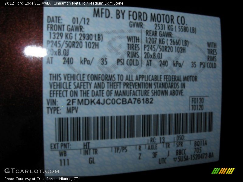 Cinnamon Metallic / Medium Light Stone 2012 Ford Edge SEL AWD