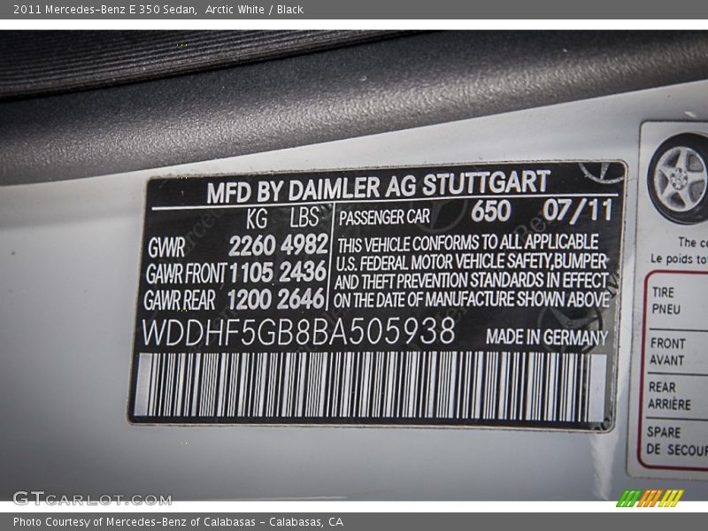 Arctic White / Black 2011 Mercedes-Benz E 350 Sedan