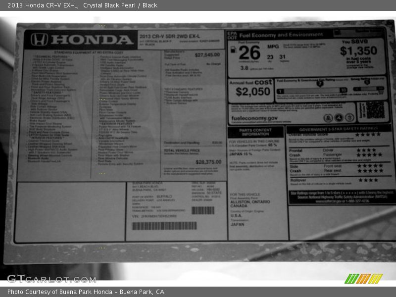 Crystal Black Pearl / Black 2013 Honda CR-V EX-L