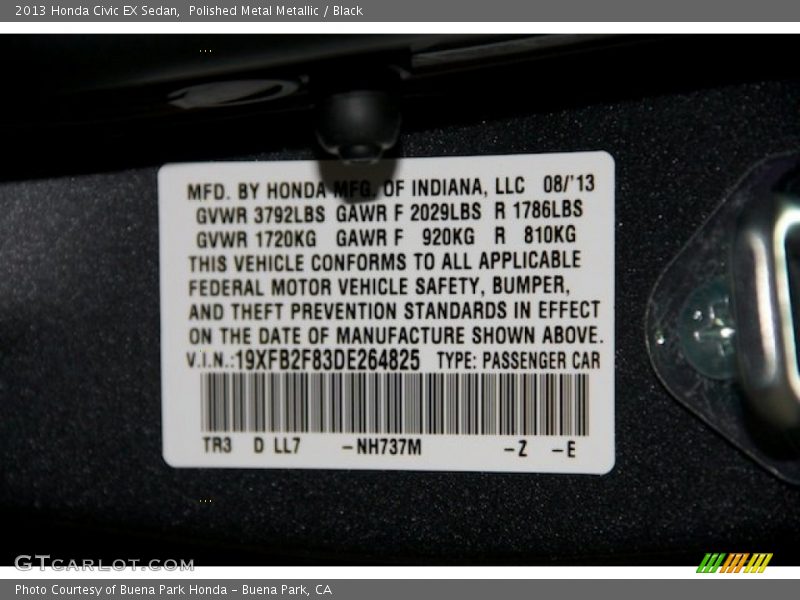 Polished Metal Metallic / Black 2013 Honda Civic EX Sedan