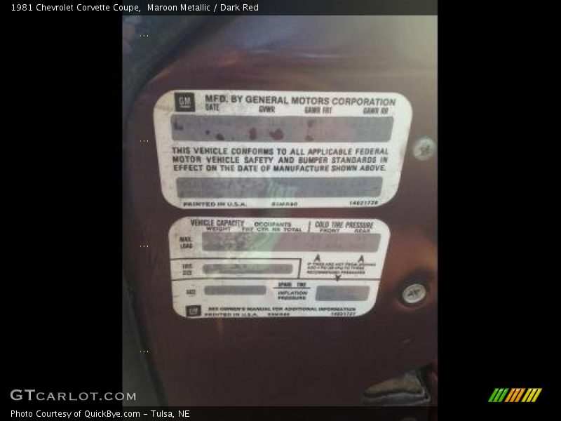 Info Tag of 1981 Corvette Coupe