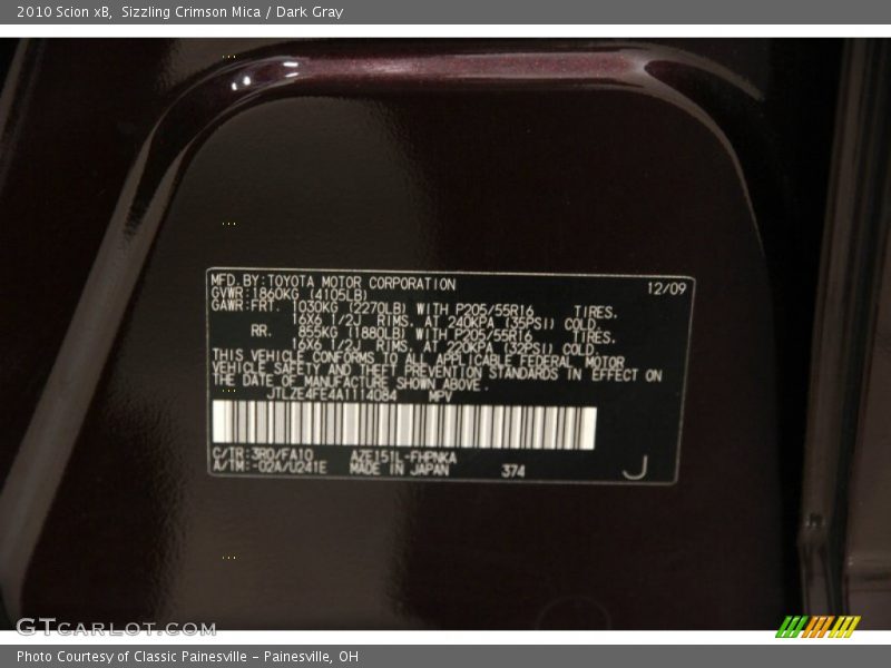 Sizzling Crimson Mica / Dark Gray 2010 Scion xB