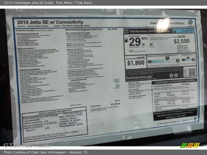 Pure White / Titan Black 2014 Volkswagen Jetta SE Sedan