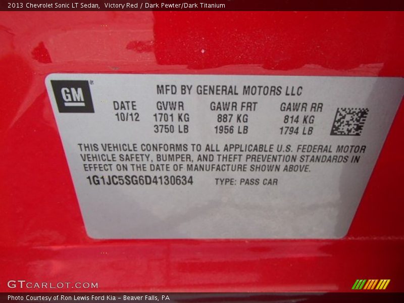 Victory Red / Dark Pewter/Dark Titanium 2013 Chevrolet Sonic LT Sedan