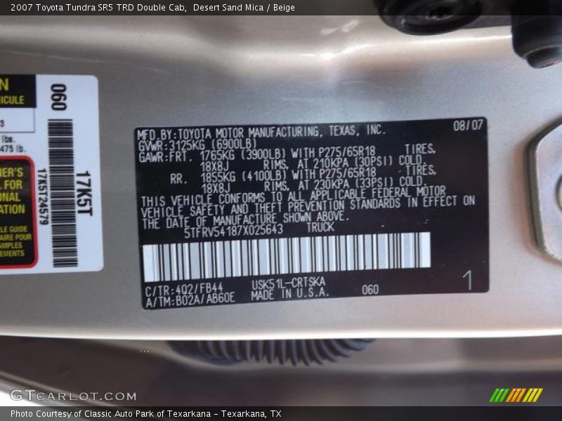 Desert Sand Mica / Beige 2007 Toyota Tundra SR5 TRD Double Cab