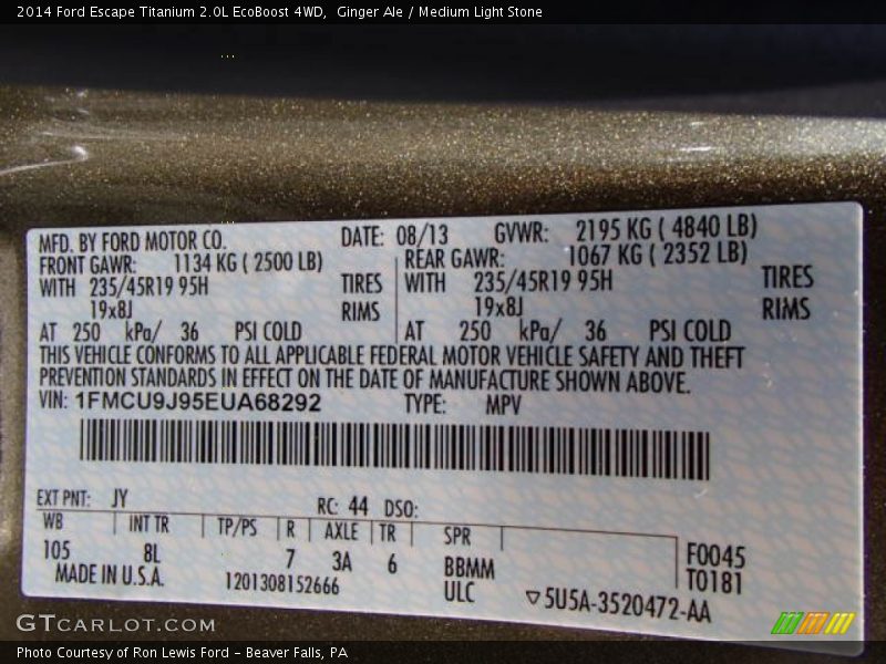 Ginger Ale / Medium Light Stone 2014 Ford Escape Titanium 2.0L EcoBoost 4WD