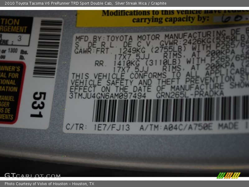 Silver Streak Mica / Graphite 2010 Toyota Tacoma V6 PreRunner TRD Sport Double Cab