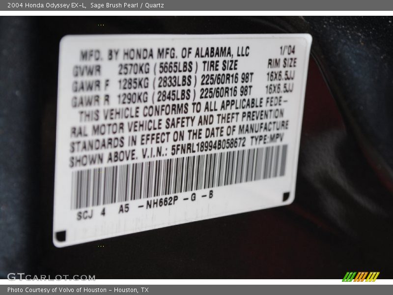 Sage Brush Pearl / Quartz 2004 Honda Odyssey EX-L