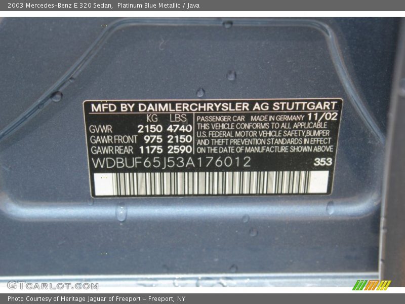Platinum Blue Metallic / Java 2003 Mercedes-Benz E 320 Sedan