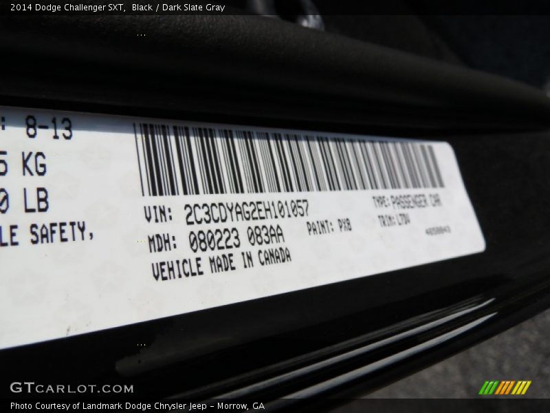2014 Challenger SXT Black Color Code PX8