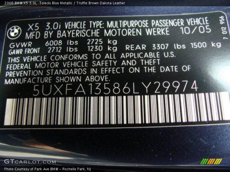 Toledo Blue Metallic / Truffle Brown Dakota Leather 2006 BMW X5 3.0i