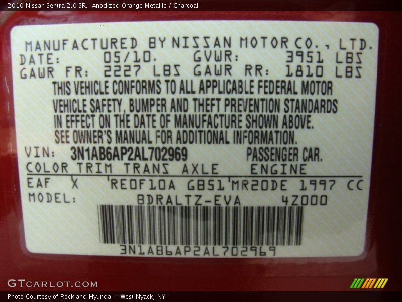 Anodized Orange Metallic / Charcoal 2010 Nissan Sentra 2.0 SR