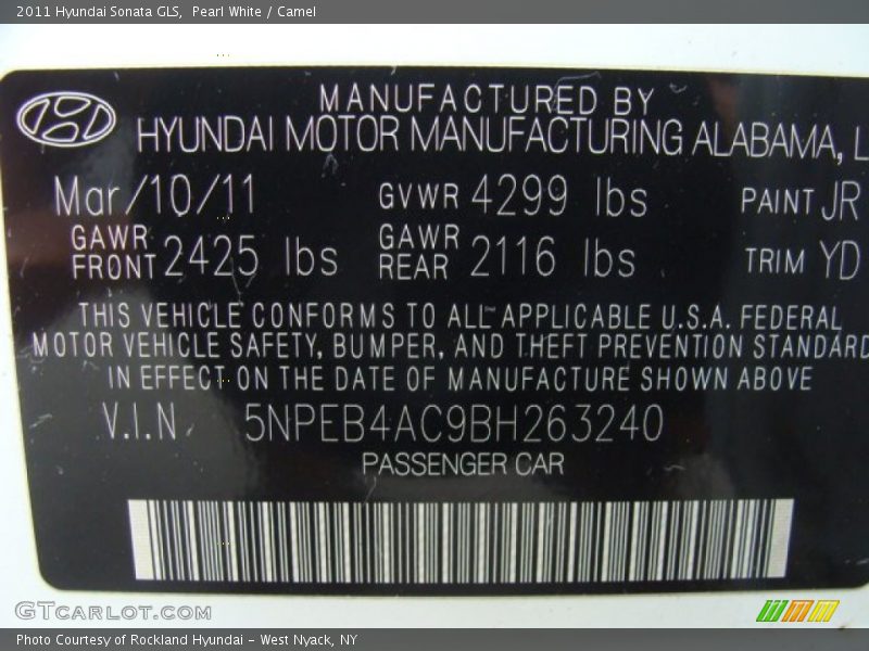 Pearl White / Camel 2011 Hyundai Sonata GLS