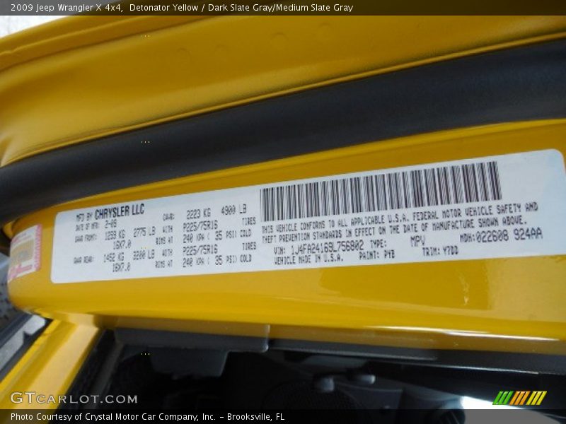 Detonator Yellow / Dark Slate Gray/Medium Slate Gray 2009 Jeep Wrangler X 4x4