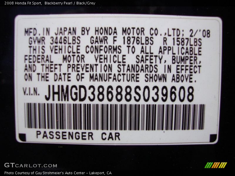 Blackberry Pearl / Black/Grey 2008 Honda Fit Sport