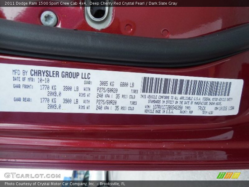 Deep Cherry Red Crystal Pearl / Dark Slate Gray 2011 Dodge Ram 1500 Sport Crew Cab 4x4