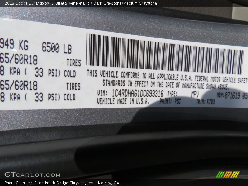 Billet Silver Metallic / Dark Graystone/Medium Graystone 2013 Dodge Durango SXT