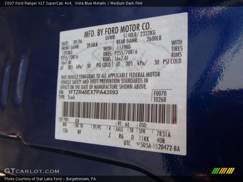 Vista Blue Metallic / Medium Dark Flint 2007 Ford Ranger XLT SuperCab 4x4