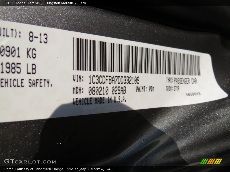 Tungsten Metallic / Black 2013 Dodge Dart SXT
