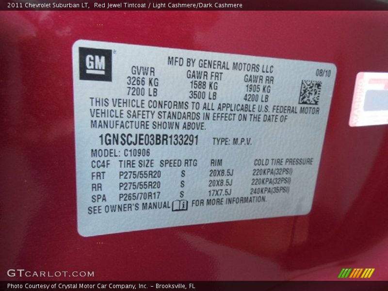 Red Jewel Tintcoat / Light Cashmere/Dark Cashmere 2011 Chevrolet Suburban LT