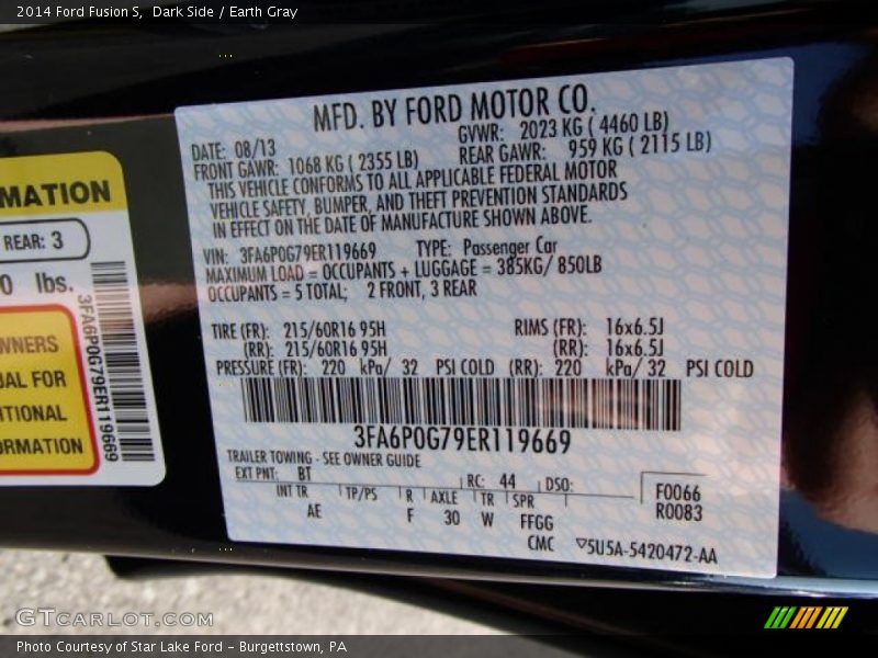 2014 Fusion S Dark Side Color Code BT