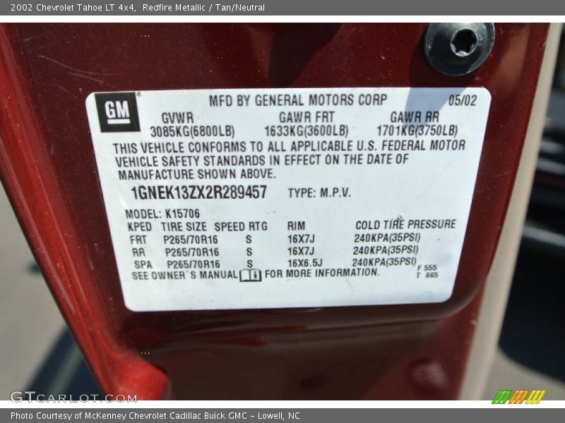 Redfire Metallic / Tan/Neutral 2002 Chevrolet Tahoe LT 4x4