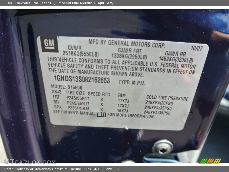 Imperial Blue Metallic / Light Gray 2008 Chevrolet TrailBlazer LT